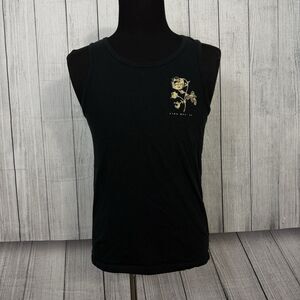 Lira Men's Medium Black Rose Graphic 100% Cotton Tank Shirt